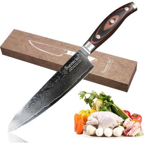 SUNNECKO 8" inch Chef Knife Kitchen Knives Japanese Damascus VG10 Steel 60HRC Strong Hardness Pakka Wood Handle Cooking Tools