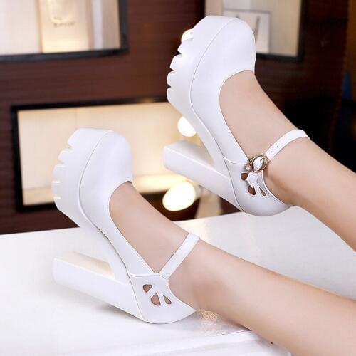 2018 white 13CM super high heel platform single shoes thick with models catwalk shoes womens round head T platform
