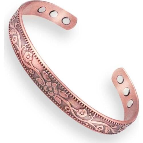 Vintage Plum Blossom Magnetic Red Copper 6 Magnetic Bangle Adjustable Pure Bracelet for Women Magnetic Ring