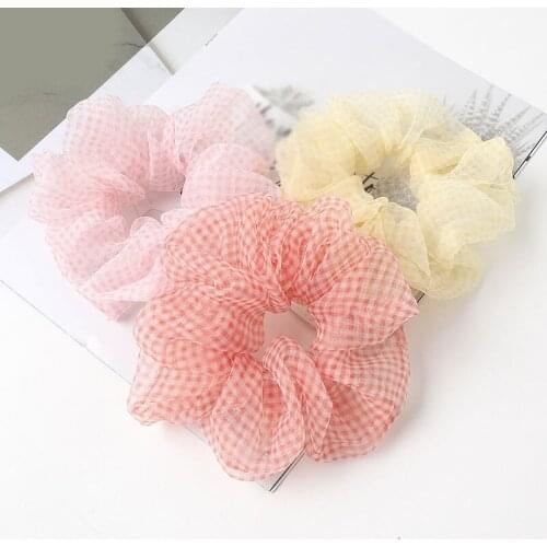 Women Organza Soft Elastic Hair Bands Scrunchie For Girl Sweet Chiffon Hair Ties Ponytail Elastic Rope Headband Hair Accessories