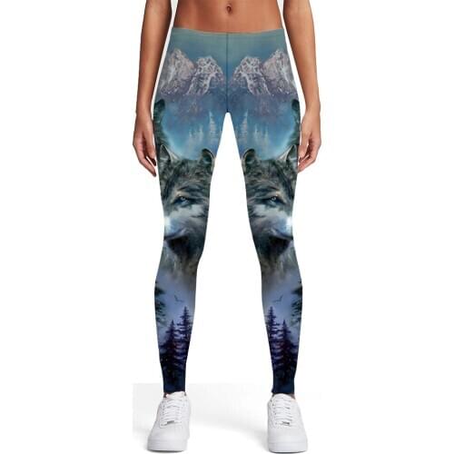KYKU Wolf Leggings Women Animal Trousers Landscape Spandex Mountain Sport Womens Leggings Pants Casual Slim Skinny Ladies
