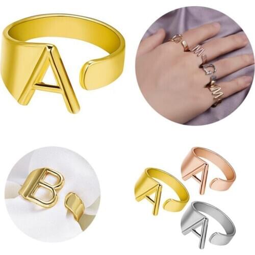 2021 ladies ring, new ring jewelry, creative trend ladies ring, adjustable opening ring, 26 letter ring