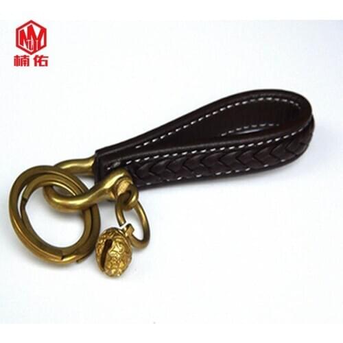 1PC Brass Keychain PU Leather Creative Metal Car Keychain Key Ring EDC Tool