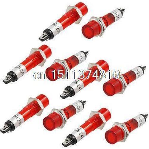 10 Pcs Plastic Case Red Lamp Signal Indicator Pilot Lights DC 24V