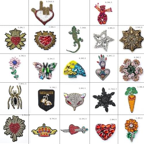 2PCS Rhinestones Beaded Patches Sew on Patches Butterfly Rainbow Shining Sequin Badges 3D Appliques DIY Dress Jeans Shirt Decor