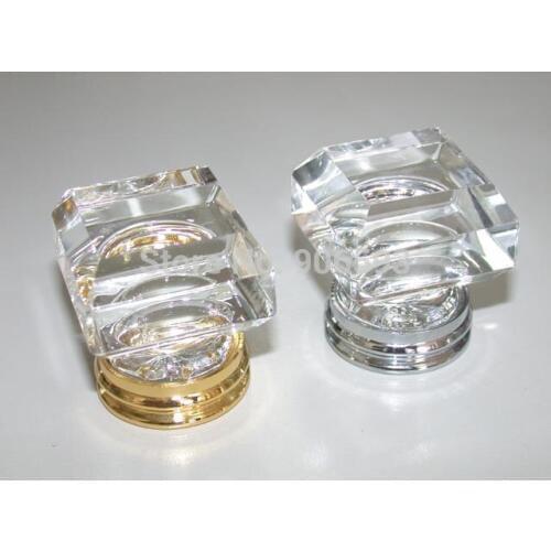 20PCS/LOT FREE SHIPPING 33MM CLEAR SQUARE CRYSTAL KNOBS ON A CHROME BRASS BASE