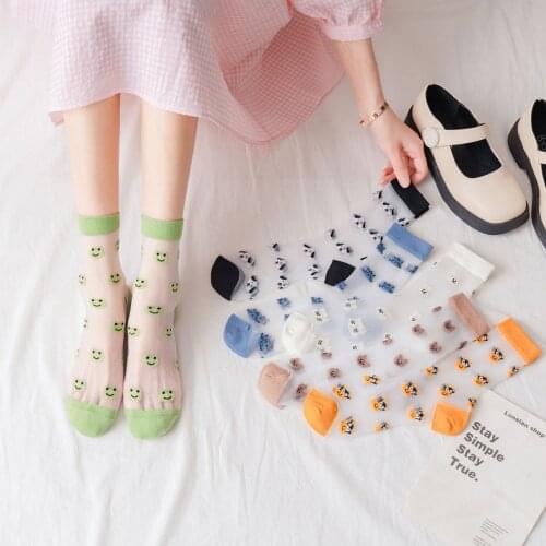 2021 Transparent Crystal Silk Socks Funny Animal Cat Rabbit Frog Woman Glass Thin Novelty Harajuku Tide Cute Colorful Socks