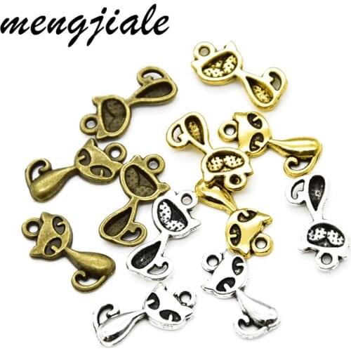 40pcs Antique Silver Tone cat Pet Charms cat Charm cat pendant for Jewelry bracelet necklace accessories Making 17*8.5mm