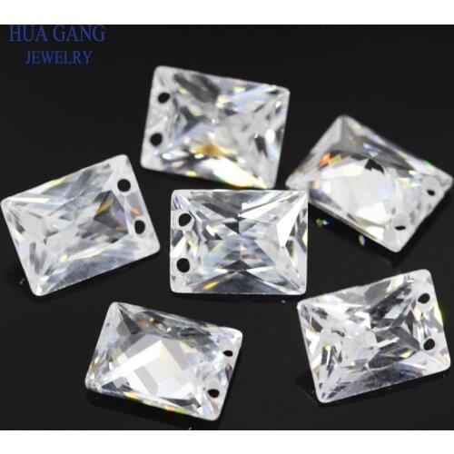 50PCS Cubic Zirconia Stone White Rectangle Shape Cut Loose CZ With Two Holes Synthetic Gems Beads For Jewelry 3x5~10x14mm