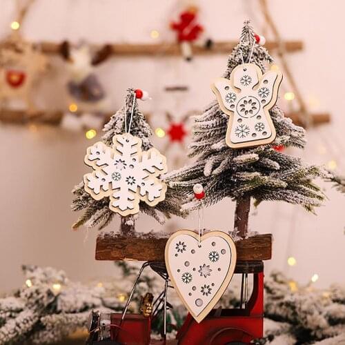 6pcs 2D 3D Christmas Ornament Wooden Hanging Pendants Star Xmas Tree Christmas Decorations For Home Party New Year Navidad