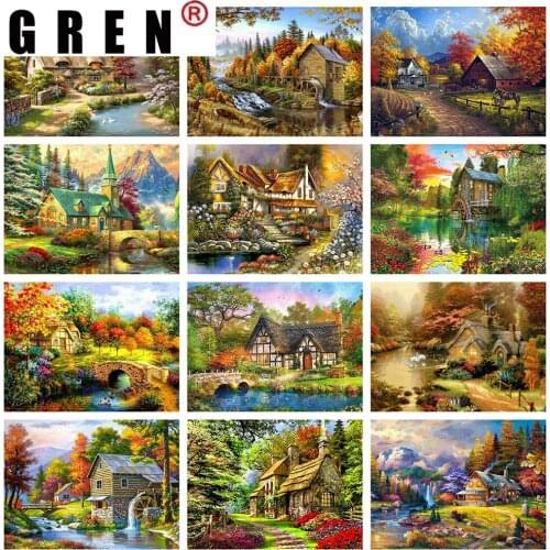 GREN Home Decor 5D DIY Diamond Painting Landscape Cross Stitch House Embroidery Sale Needlework Mosaic Rhinestones Pictures