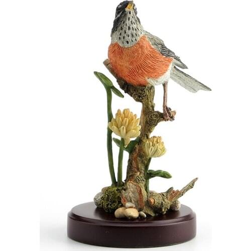 AMERICAN ROBIN AND THISTLE FLOWER ART SCULPTURE SIMULATION STATUE DECORATIONS SHOP OPENING HOUSEWARMING GIFTS R1817