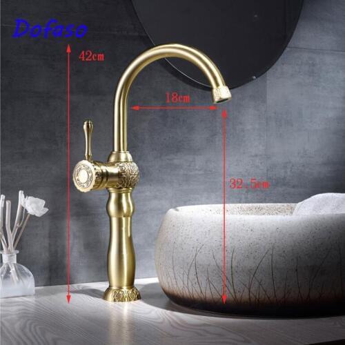 Dofaso antique gold bathroom faucets Solid Brass Bathroom Basin Faucet Cold and hot Water Mixer Single Handle Deck Mounted taps
