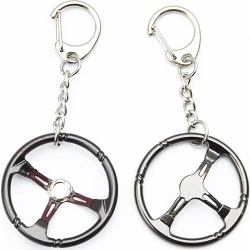 Fashion Car Steering Wheel Keychains Alloy Aluminum Modified Car Keychain for Women Bag Pendant Mens Car Key Ring Key Chain