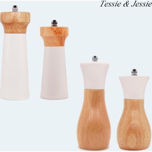 Wooden Pepper Grinder Sea Salt And Pepper Shaker Set Of 2 Manual Mills Effortless Lighthouse / Oilcan Shaped By Tessie & Jessie