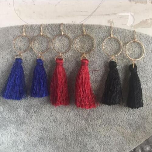 Ea886 1 pair 2018 hot sale New Fashion Bohemian geometric alloy round tassel line Article Pendant earrings Female charm jewelry