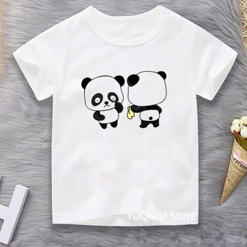 Cute Cartoon Panda T Shirt Children Animal Print Funny Tshirt Summer 2021 Kids Teens Top White Short Sleeve Boys Girls T-Shirts