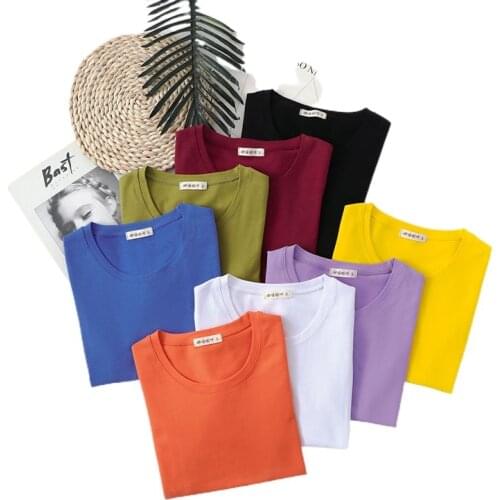 Harajuku Tee Shirt 8 Solid Color Basic T Shirt Women Casual O-neck Friends Summer Top Korean Hipster Streetwear Red White Tshirt