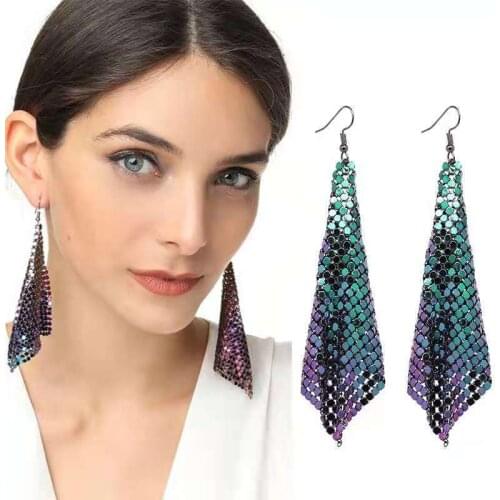 Fringe Earrings Metallic Sequins Long Large Dangle Womens Jewelry