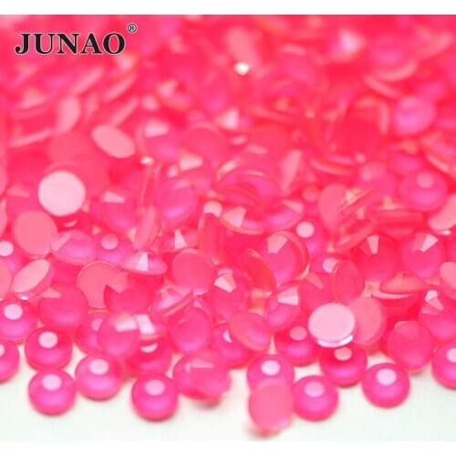 JUNAO SS6 8 10 12 16 20 30 Neon Rose Glass Nail Rhinestones Flatback Crystal Strass Glitter Nail Art Decoration Stone Manicure