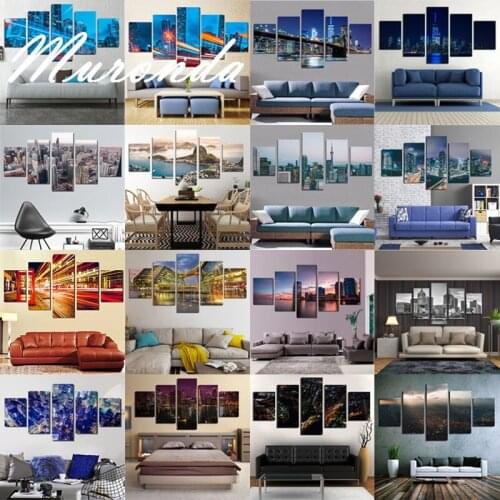 City Night Scene Construction Scenery Prints Wall Painting 5 Pieces Modern Canvas Art Modular Pictures Living Room Home Decor