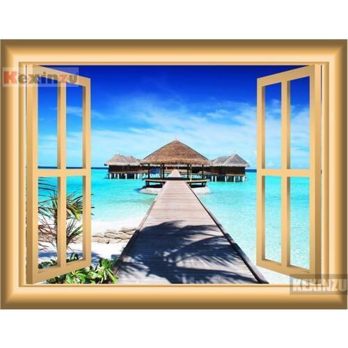 Kexinzu Full Square/Round 5D Diy Diamond Painting Cross Stitch "Window Scenery " Diamond 3D Embroidery Mosaic Home Decor 073