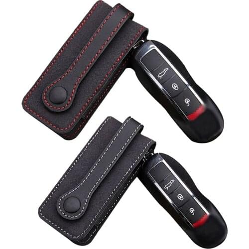 Leather Car Key Fob Cover Case For Porsche Cayenne Panamera Macan Cayman 911 718 Keychain Protector Cover Bag Auto Accessory