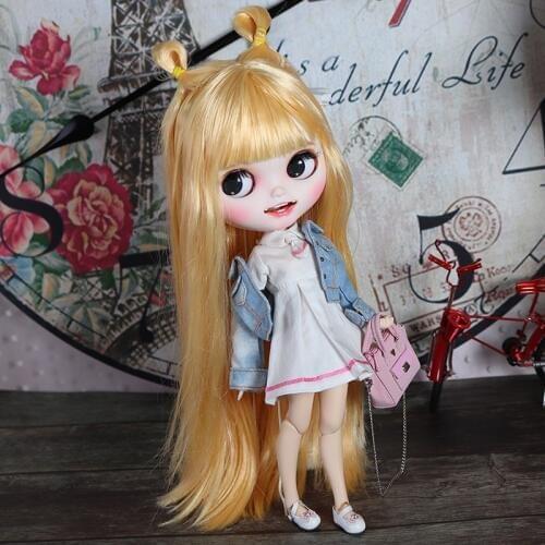 ICY DBS Blyth Doll For Series No.BL0658 blonde straight hair Carved lips Smile Matte face Joint body 1/6 bjd