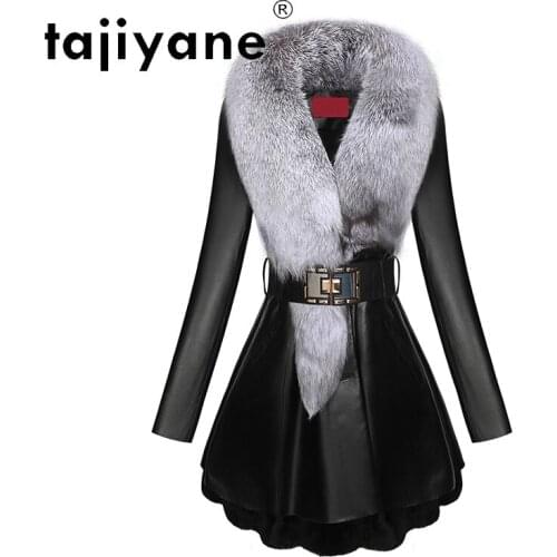 Real Jacket Leather Women Down Cotton Coats Woman Real Fox Fur Collat Coat Womens Sheepskin Jackets Mujer Parkas TN1261