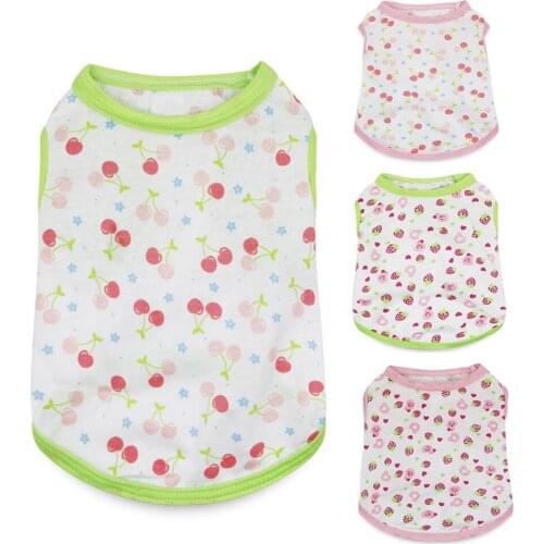 Summer Printed Cherry Strawberry Pet Clothing Soft Candy Color Fresh Fruit Vest T-shirt Comfortable Puppy Dog Shirt Clothes