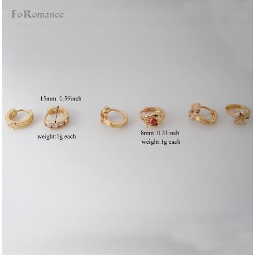 MIN ORDER 10$ CAN MIX WITH OTHER DESIGN / ROUND BOY GIRL SNOW FLAKE CZ STONE - YELLOW GOLD GP OVERLAY HOOP 0.59" EARRING