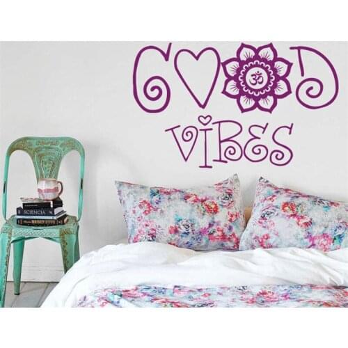 Wall Decal Good Vibes Mandala Moroccan Pattern Namaste Indian Circle Yoga Studio Bedroom Dorm Room Home Decor Art Murals
