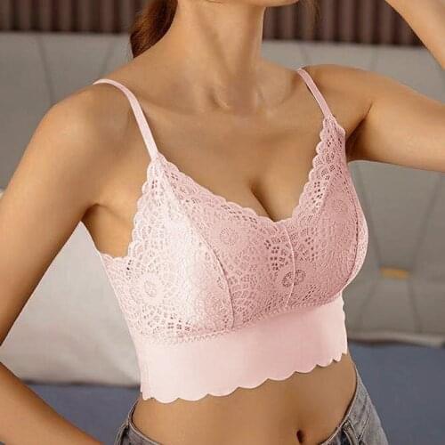 2021 New Lace Bras Top Beauty Back Underwear Comfortable Bralette Solid Color Sexy Vest Female Add Pad Wireless Bra Lingerie