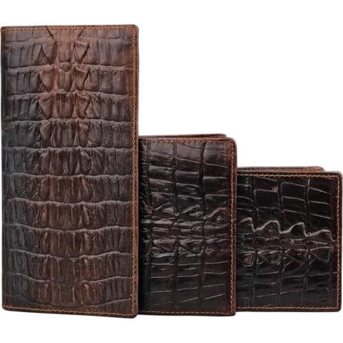 2021 New Genuine Leather Cowhide Dark/Black Crocodile Pattern Men Short Wallet Purse Card Holder Coin Pocket Male Wallets S071