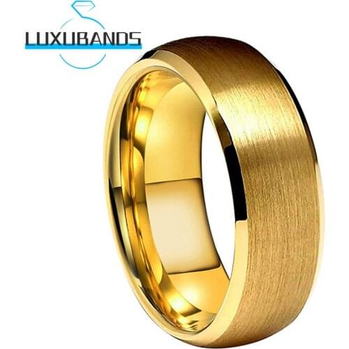 8MM Mens Wemen Wedding Rings Gold Beveled Edges Tungsten Engagement Domed Bands Brushed Finished Comfort Fit