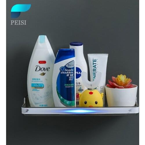 PEISI Rectangle Detachable Bathroom Shelf Wall Mount Shampoo Storage Organizer Rack Plastic Holder Bathroom Accessories Set