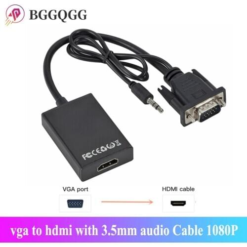 BGGQGG 1080P HD Vga To Hdmi with 3.5mm Audio Cable Vga To Hdmi Adapter for PCProjector Ps4 Laptop To HDTV Video Audio Converter