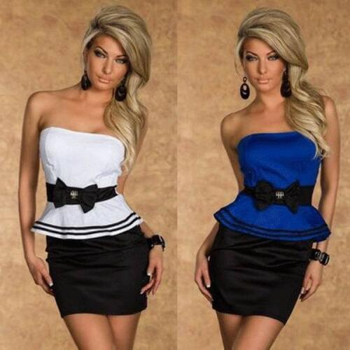 Strapless Striped Peplum Dress 3S2187 Office Fashion Sexy Formal Peplum Bodycon Dress