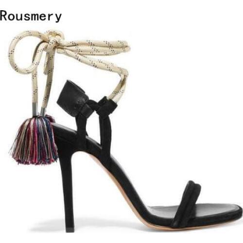 Drop Shipping Brand Summer 2017 Women Sexy Black Brown Rope Lace Up Gladiator Stiletto Heels Party Dress Sandals Shoes