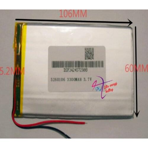Size 5260106 3.7V 3300mah 5060105 Lithium polymer Battery with protection board For Tablet PCs PDA Digital Products