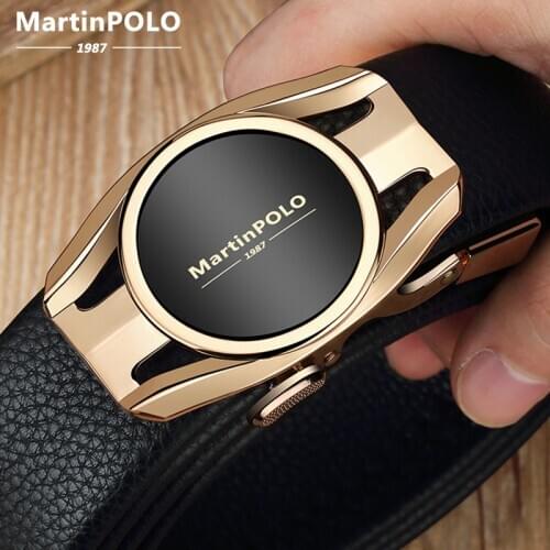 MartinPOLO Mens Genuine Leather Belt Automatic Buckle Waist Strap Business Male Cintos High Quality Ceinture Homme MP3803P