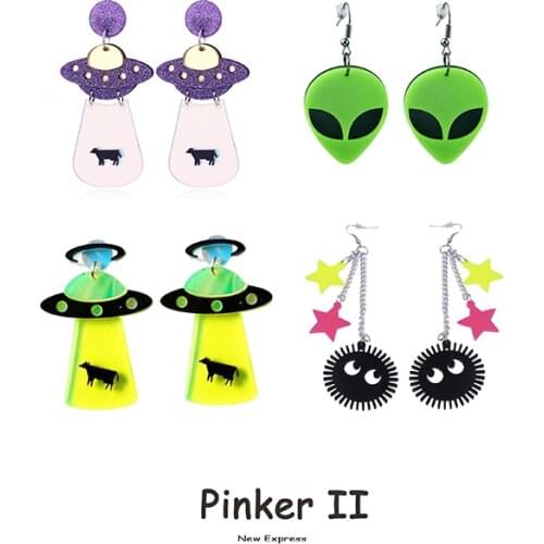 UFO Earrings For Women Novelty Acrylic Spaceship Drop Earrings Funny Jewelry Alien Ghost Party Gift Colorful Dazzling