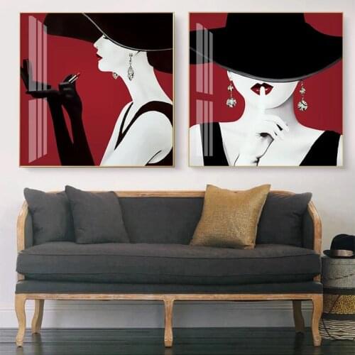 Modern girl canvas painting character mural poster for living room home decoration print picture