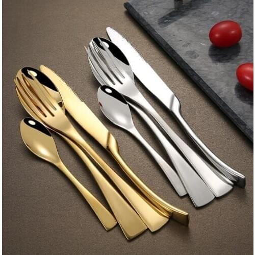 16/24 PCS Gold Shiny Dinnerware Stainless Steel Cutlery Western Style Food Steak Knife Fork Dessert Fruit Fork Dining Tableware