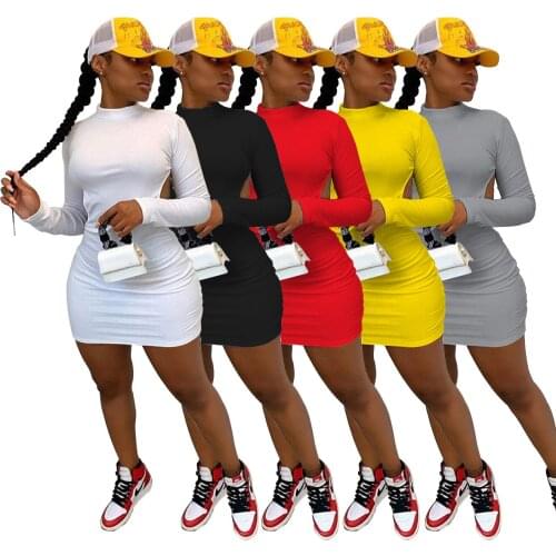 Solid Color Long Sleeves Round neck Sexy Backless European and American Summer Women Dress Fashion Bodycon Dress