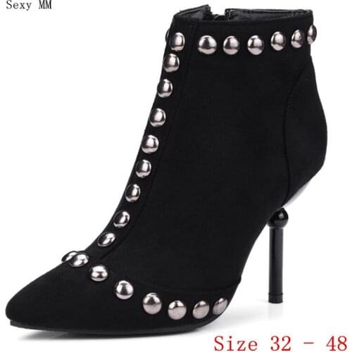 Spring Autumn Women Ankle Boots Square High Heel Woman Short Boots Ladies Shoes botas Small Plus Size 32 - 48