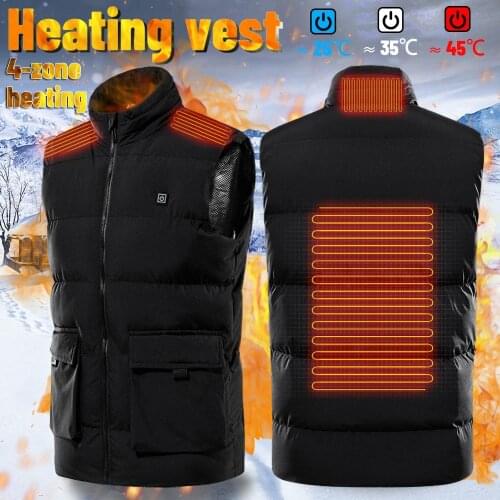 4 Area Heating USB Electric Heated Vest Men Women Winter Heating Waistcoat Super Warm Outdoor Coat Camping Hiking Jacket