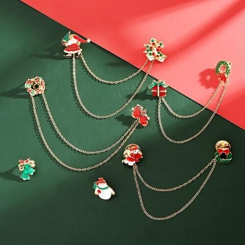 1set Beautiful Fashion New Year Christmas Boots Brooch Santa Claus Shoes Carriage Rhinestone Tassel Brooch Pins Jewelry Gifts