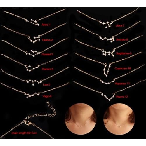 1PC Twelve constellations Goxijite Fashion Custom Stainless Steel Necklace For Women Letter Gold Choker N