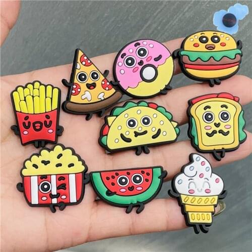 1Pcs Pizza Drink French Fries Donut Watermelon PVC Shoe Charms Sandals Accessories Shoes Buckle Decorations Clog Fit Croc Jibz